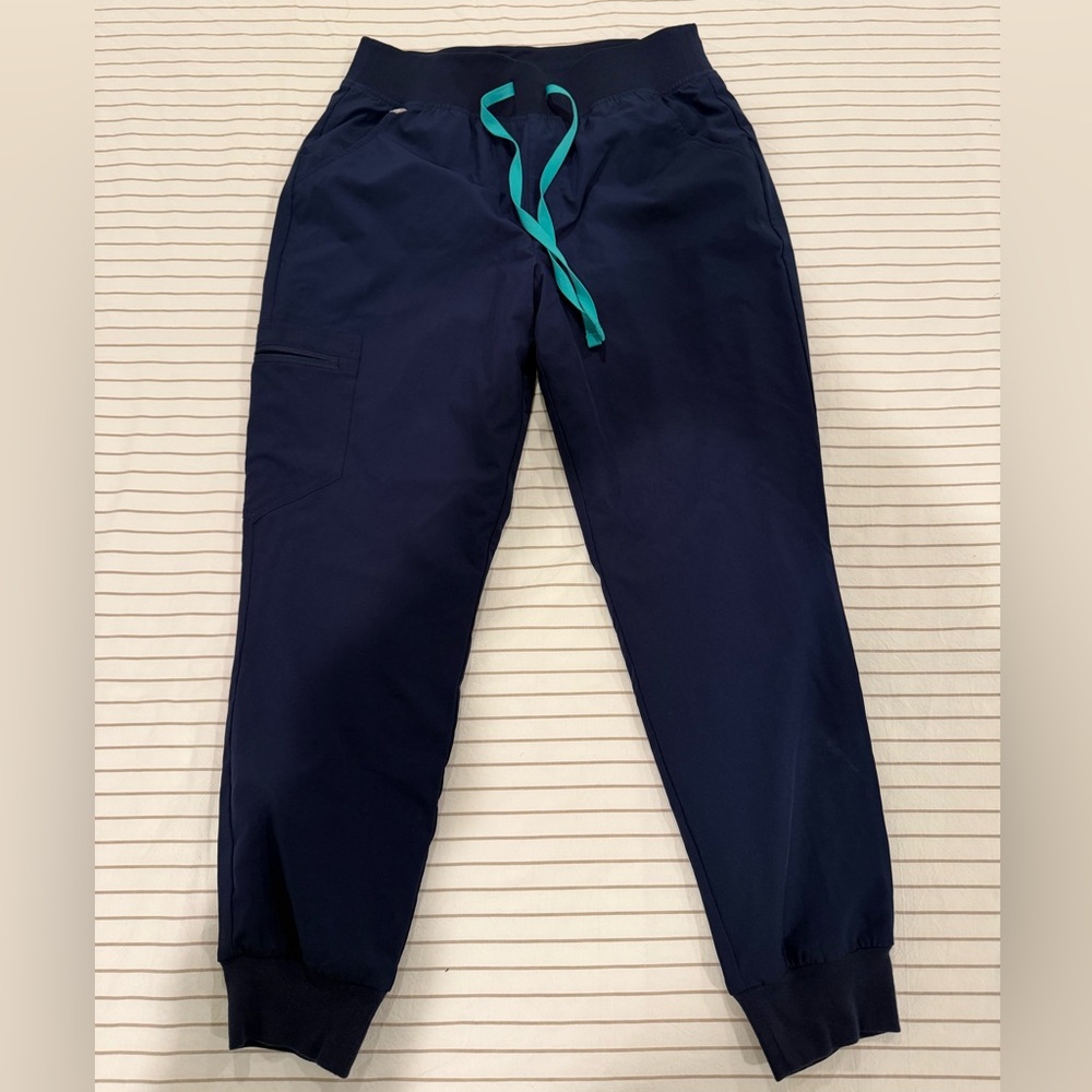 Figs Navy Joggers and Scrub Top with Teal Accents - FREEx